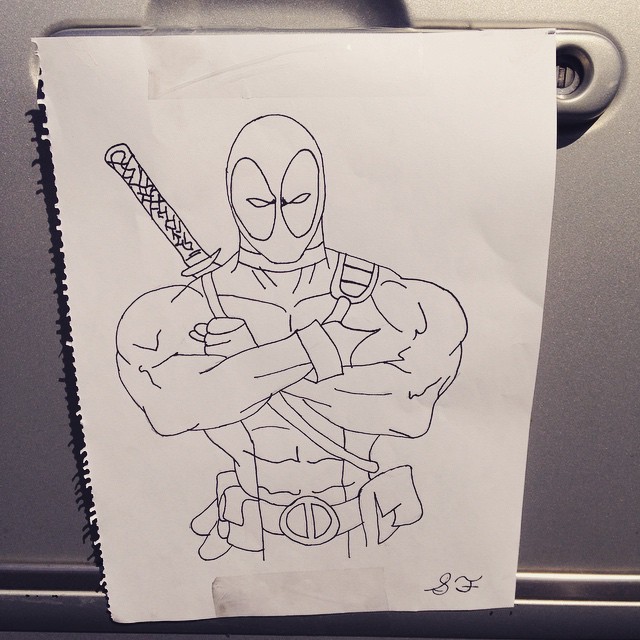 How cool! My niece drew a picture of Deadpool and taped it to my car. #mercwithamouth